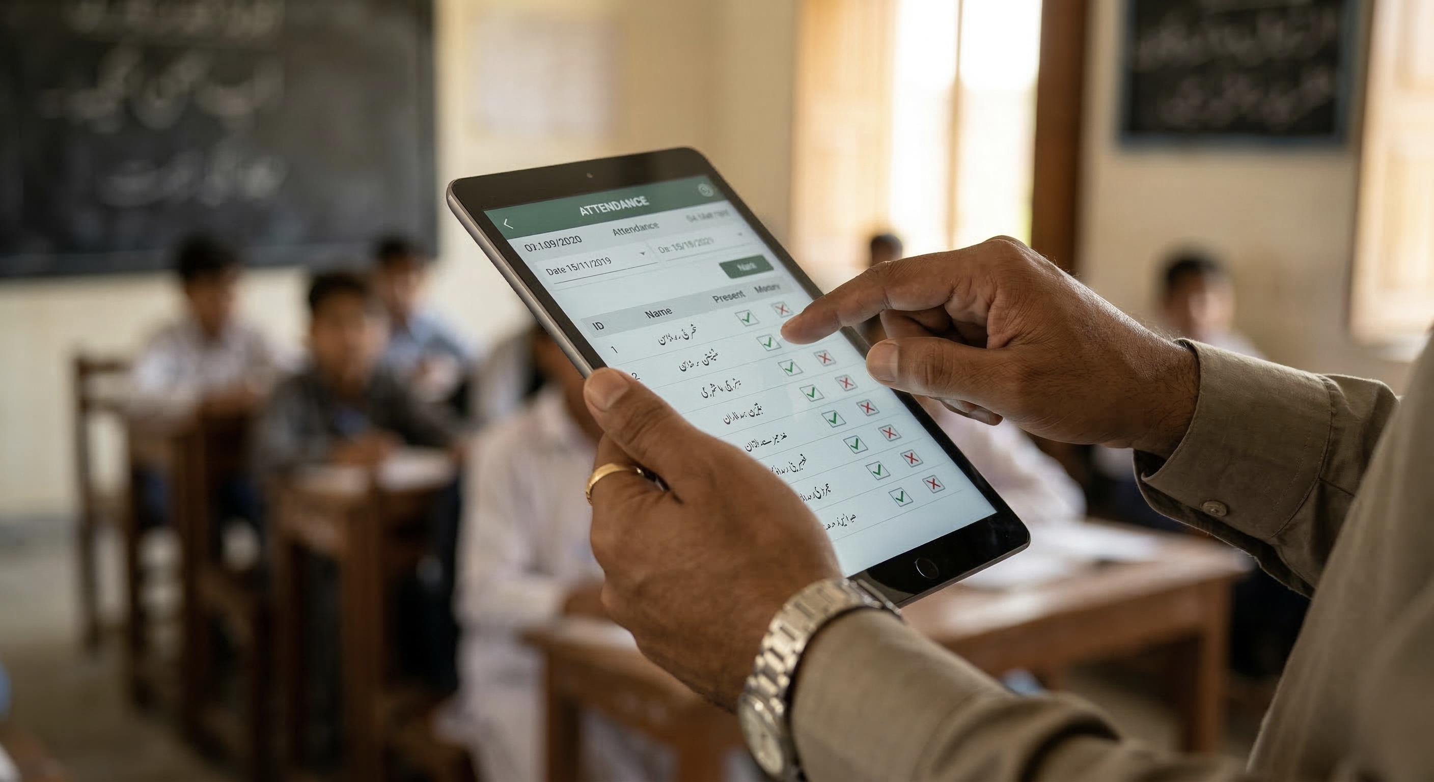 Teacher in Altit using PakEducate on tablet